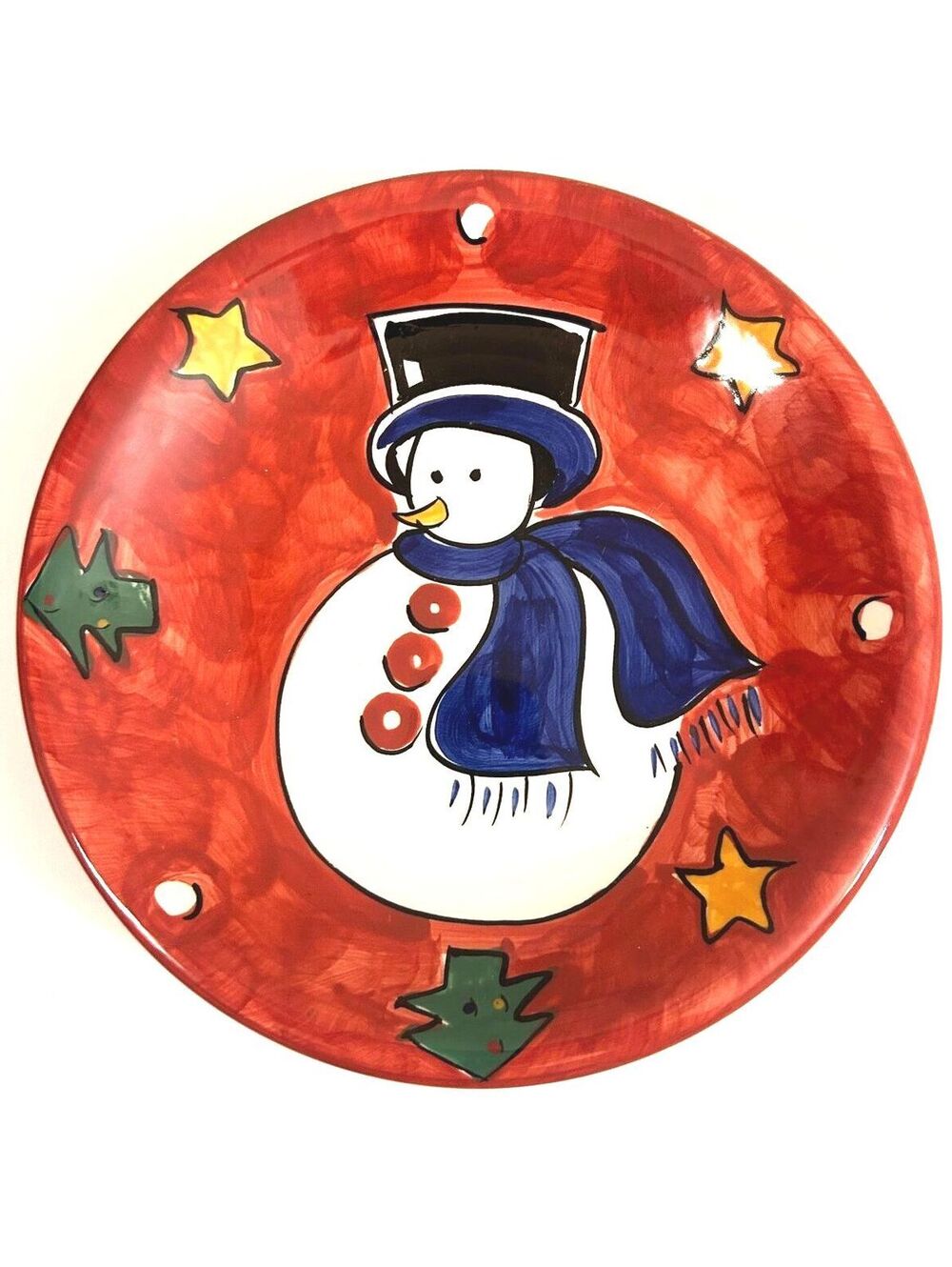 Gibson Snowman Christmas Plate 8" Red Holiday Dessert Plate Winter Dinnerware